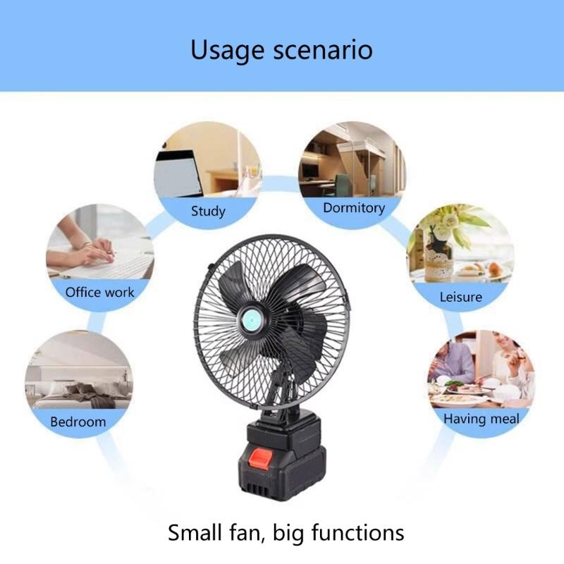 8 Inch Compacted Rechargeable Fan With 180 Degree Rotation And 2 Speed Settings For Outdoor Camping And Worksites
