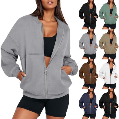 Women's Zipper Oversized Sweatshirt Jacket Long Sleeve Casual Outerwear