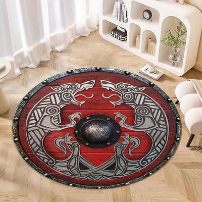 Crystal Velvet carpet2D Flat Print Not 3D Doormat Viking Animal Wolf Mat: Crystal Velvet Home Round Mat, Suitable for Liv