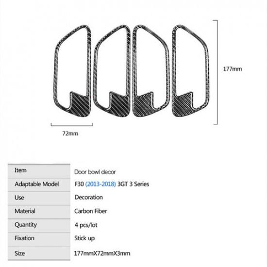 4pcs Carbon Fiber Inner Door Handle Bowl Stickers For BMW 3 Series F30 F34 3GT