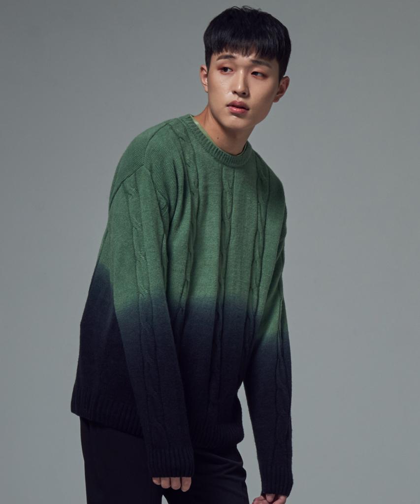 EMOTION PLANET Over-Dyed Cable Knit Sweater (Khaki)
