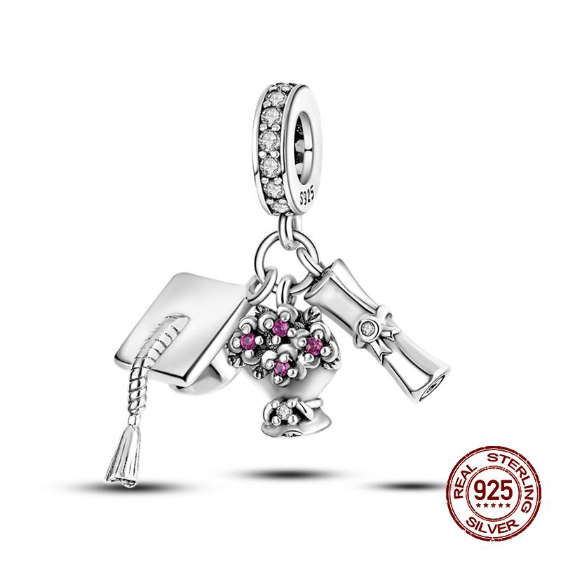 

100% стерлингового серебра 925 пробы для выпускного сезона сова шляпа бакалавра подвески бусины подходят 925 оригинальные браслеты DIY ювелирные изделия подарки