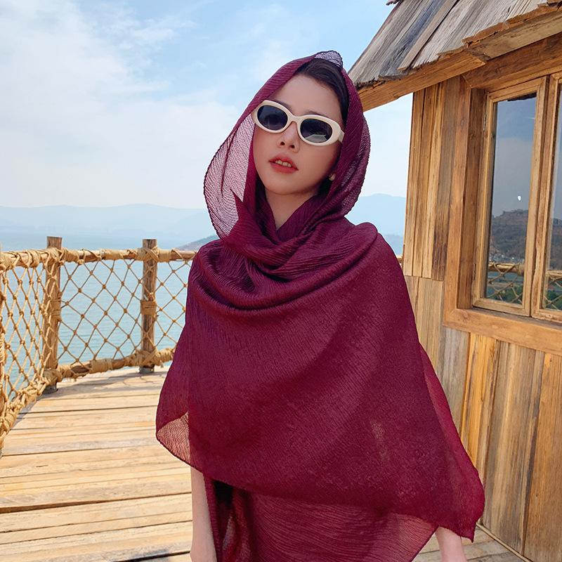 New Cotton Linen Elegant Solid Women Silk Scarf Beach Wrap Shawl Lady Musulman Femme Hijab Bandana Mujer Vacation Scarve Pareo