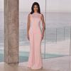 Hot-selling European and American Women's Clothing Fashion Round Neck Sexy Backless Sleeveless Slim-fitting Streamer Hip-wrapped Dress