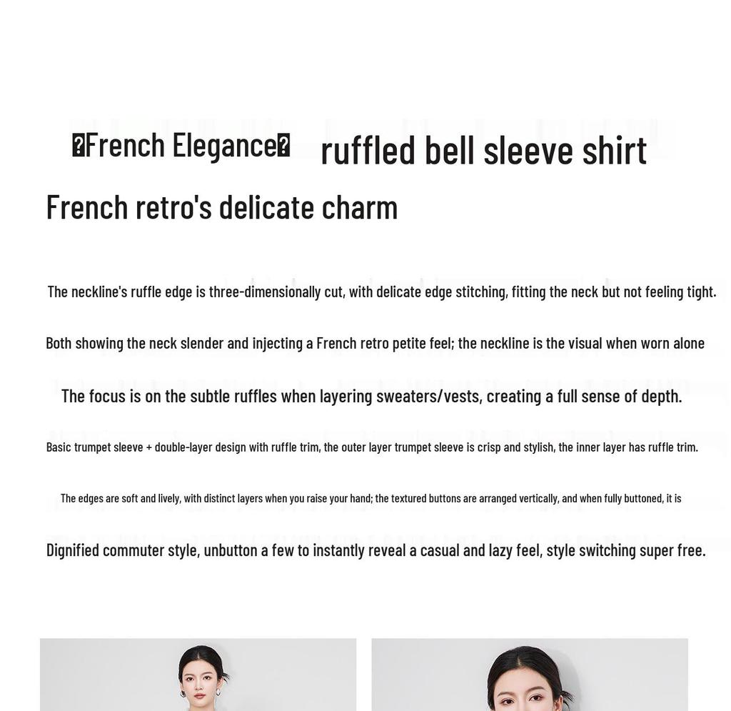 Französisch Weiß Damen Glockenärmel Spitzenoberteil - Lässiges Langarm Stehkragen Hemd