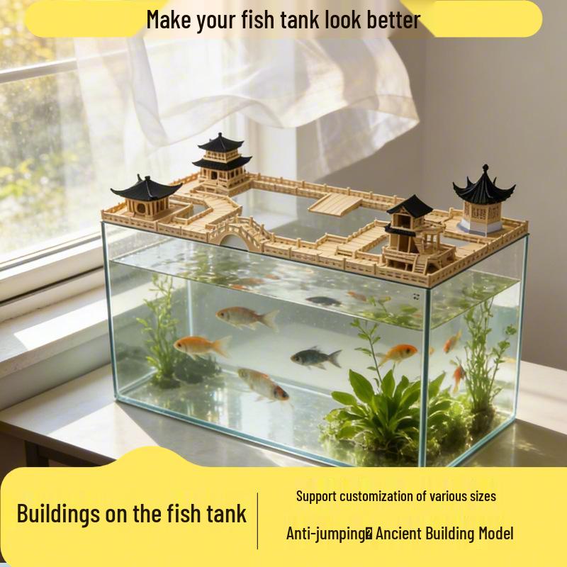 

Illuminated Ancient Bridge Aquarium Landscape: Anti-Jump Tank Walkway Set
