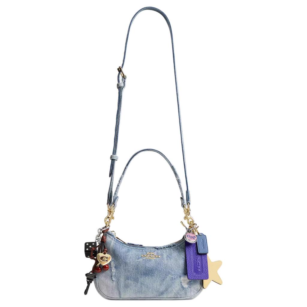 Coach Teri Logo Identification With Star Pendant Denim Shoulder Bag Women shoulder bag Light-Indigo CDY76-IMNIM
