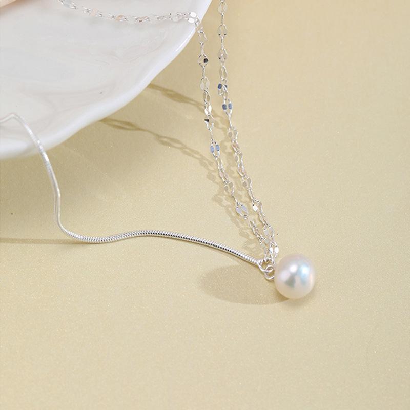 Colier cu Lanț Dublu pentru Buze și Perle pentru Femei, Toamnă și Iarnă, Temperament, Strălucitor, Lanț pentru Claviculă, Lanț Mic Parfumat pentru Gât