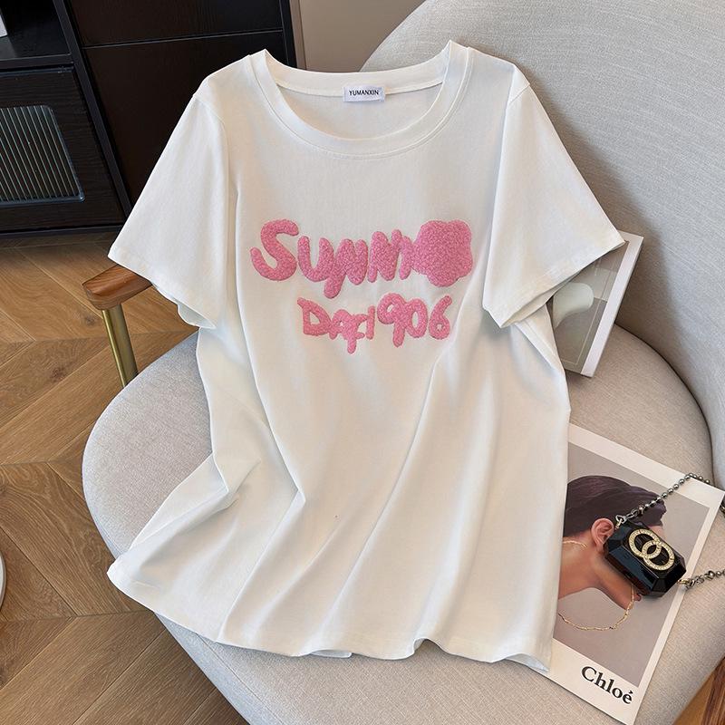 Women's Plus Size Mid-Length Loose Fit Round Neck Short-Sleeve T-Shirt (200/300/350 Jin, Style 6107)