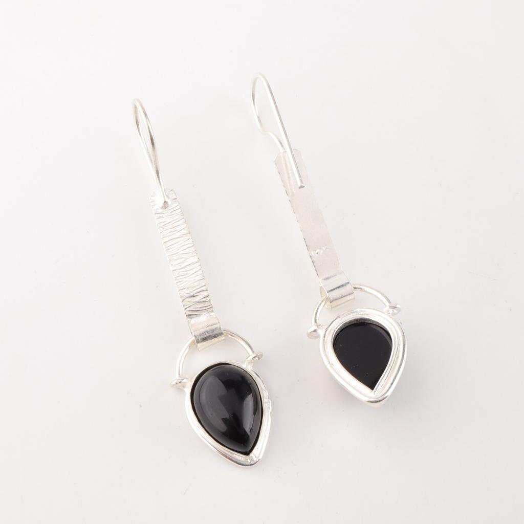 Black Tourmaline Gemstone 925 Sterling Silver Jewelry Handmade Earrings 2.3" EE-166-31