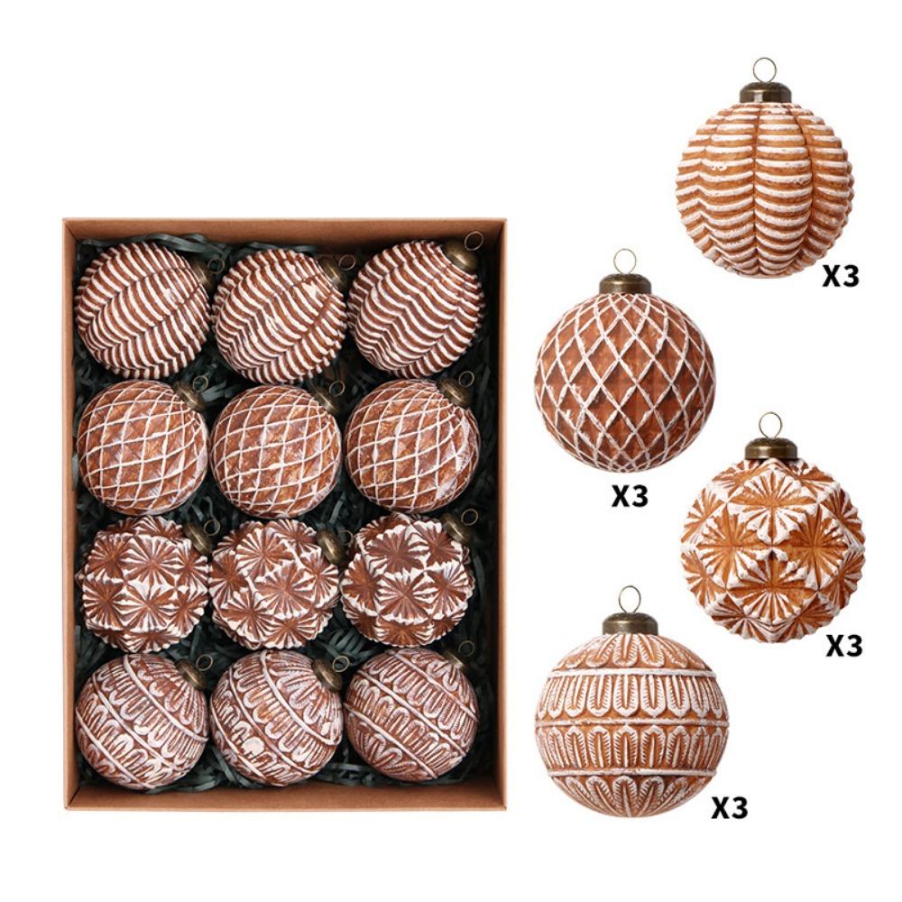 12PCS 8cm Christmas Ornament Ball Set Brown Vintage Style Christmas Tree Pendant Shatterproof Xmas Tree Ornaments