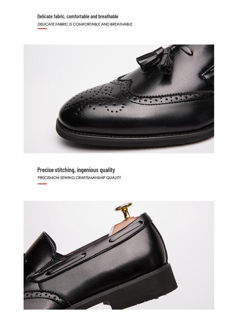 Men's Plus Size Tassel Leather Brogue Shoes - Casual Slip-On for Business or Weddings