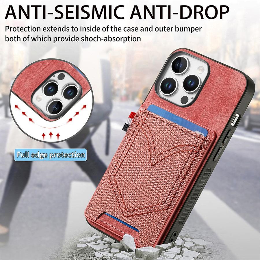 IPhone Samsung Xiaomi Google için Kart Yuvalı Kot Dokulu Telefon Kılıfı Manyetik Araç Tutucu Uyumlu Düşmeye Karşı & Parmak İzine Karşı Arka Kapaklar