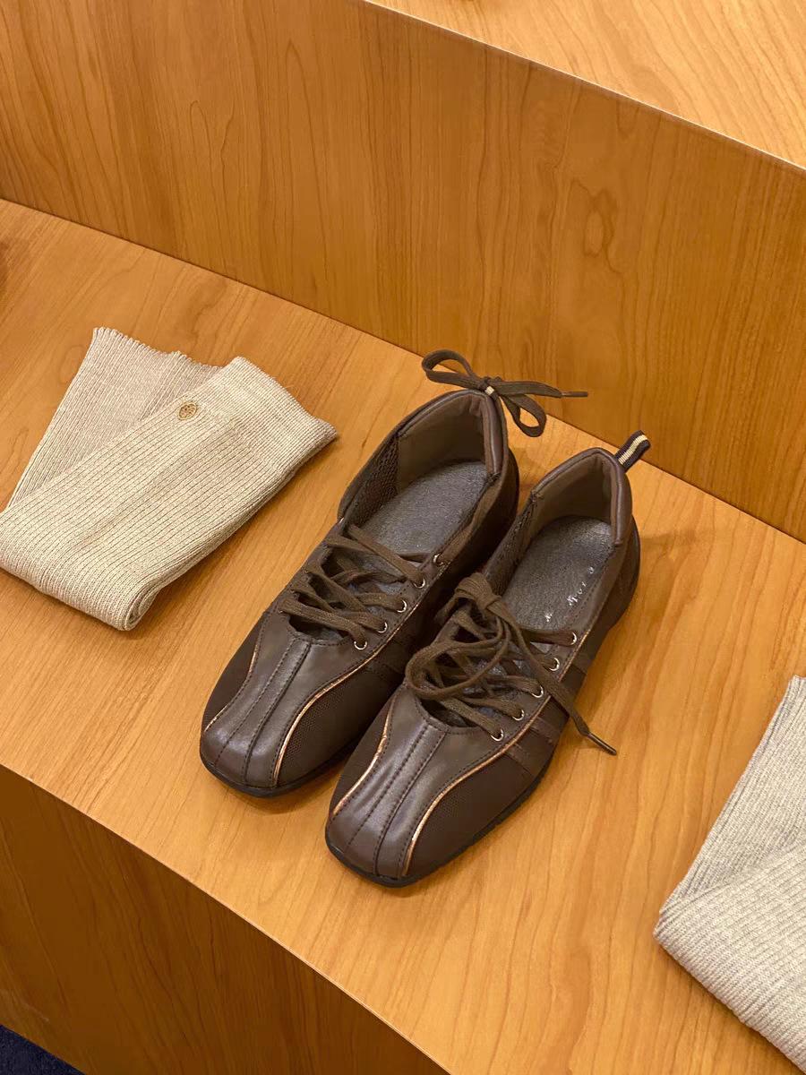 

Нішевий стиль Білі балетки на шнурівці для жінок - 2025 Весна/Осінь Повсякденні туфлі Мері Джейн 38 коричневий