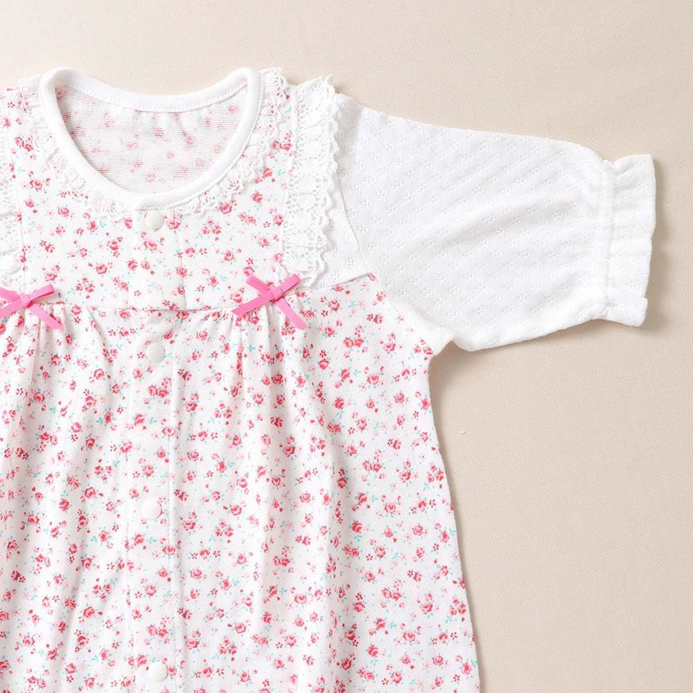 de Relaxed Jersey Small Floral Pattern All Dress All Snap Baby Hospital Floral Small [Cream Coco] Two-Way [Crotch Replacement/2way] 3/4 Sleeves, 3/4