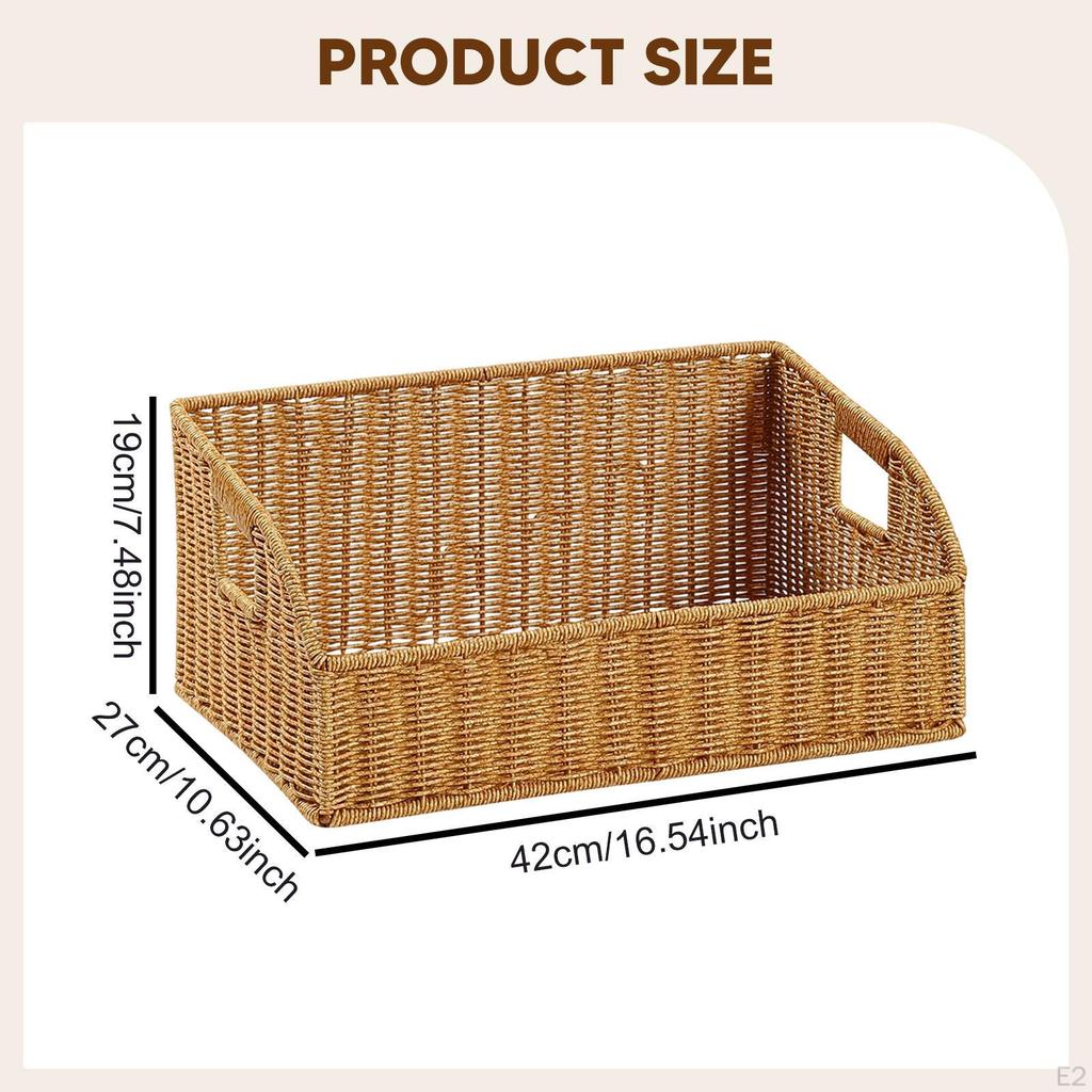 Imitation Rattan Basket Bathroom Vanity Tray Decorative PP Wicker for Organizing Office