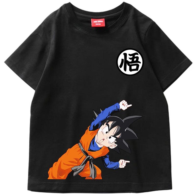 Boys, Girls and Adults Dragon Ball Goku Cartoon Short-sleeved T-shirt, Japanese Anime Fusion Children's Printed Trendy Top