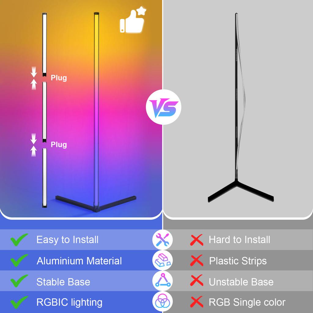 RGB Smart Tuya Corner Floor Lamp with App and Remote Control LED Modern Mood Lighting Standing Floor Lamp for Gaming Living Room