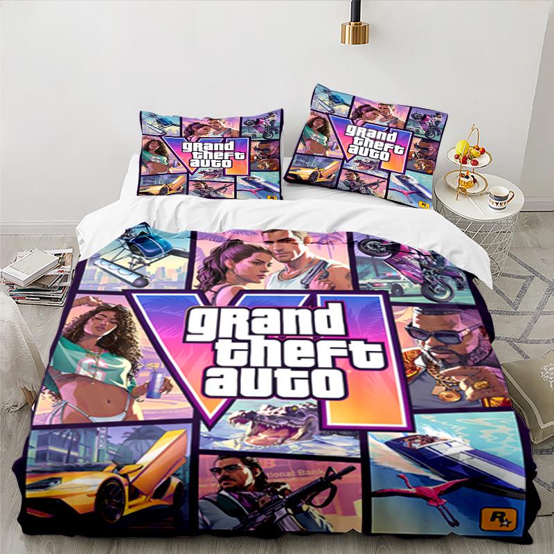 3PCS Theft Auto Bedding Set Printed Duvet Cover Closure Includes 1 Duvet Cover & 2 Pillowcases for All Seasons Bedroom Decor