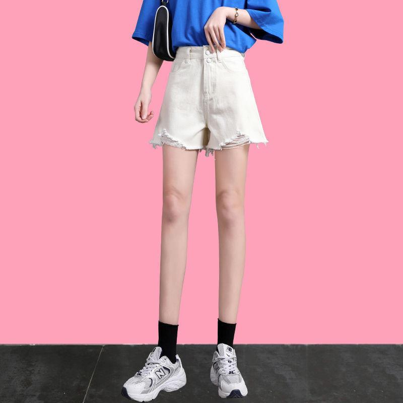 Skinny Versatile Denim Shorts Female Summer Thin Section of High-waisted Double-button Broken Holes Thin Versatile A Word Ultra-short Wide-leg Pants