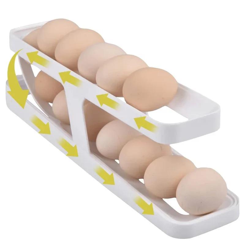 New Automatic Rolling Double-layer Egg Dispenser, Egg Holder Dispenser for Refrigerator, Holds 15 Eggs, Space-Saving Egg Storage