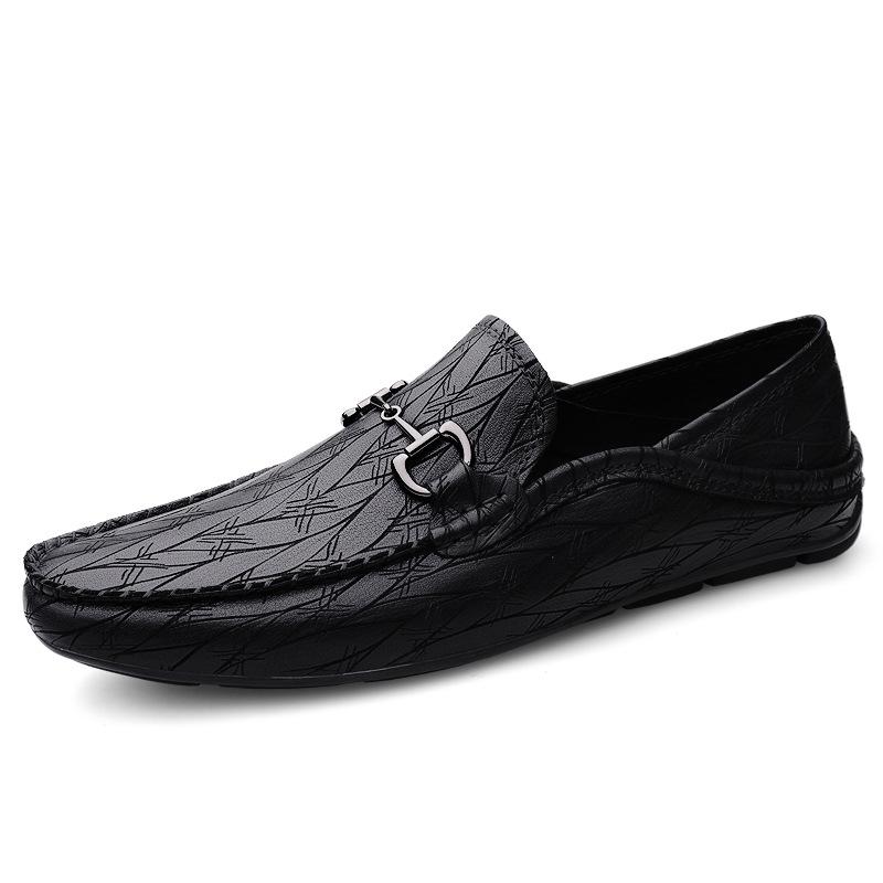 Men s Genuine Leather Moccasins: Spring/Summer Slip-On Loafers, Embossed Cowhide, Casual Flat Shoes 38
