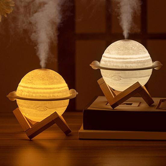 Planet Nachtlicht Luftbefeuchter 200ML Kapazität Leiser USB Mini-Luftbefeuchter mit Holzständer für Zuhause Büro Schlafzimmer Nachttischlampe Schreibtisch-Luftbefeuchter