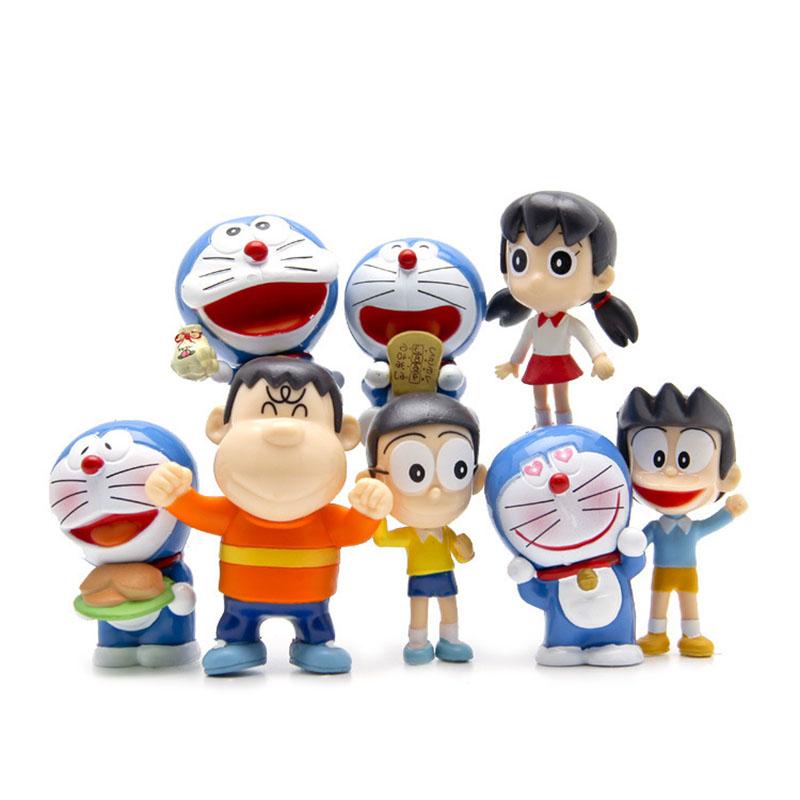 8Pcs/Set Japan Anime Doraemon Figure GK Handmade Model Toys Sue Nobi Dorami PVC Collection Decoration Cute Kids Hobby Doll Gift