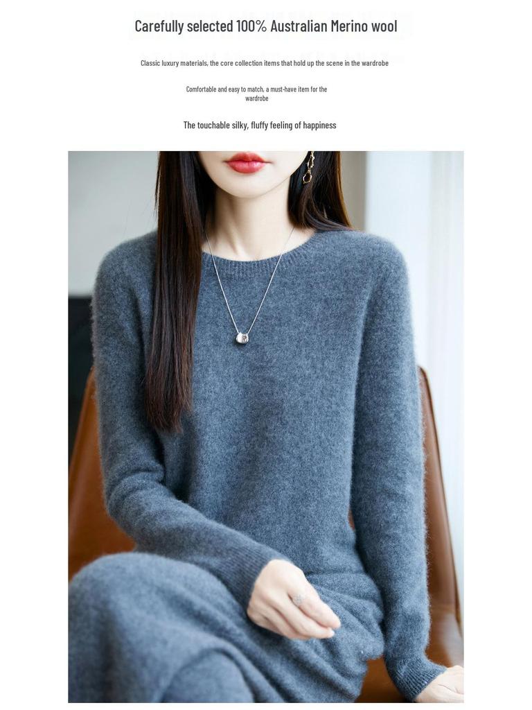 Herbst/Winter 2025 Damen 100% Wolle Nahtloser Rundhals Pullover