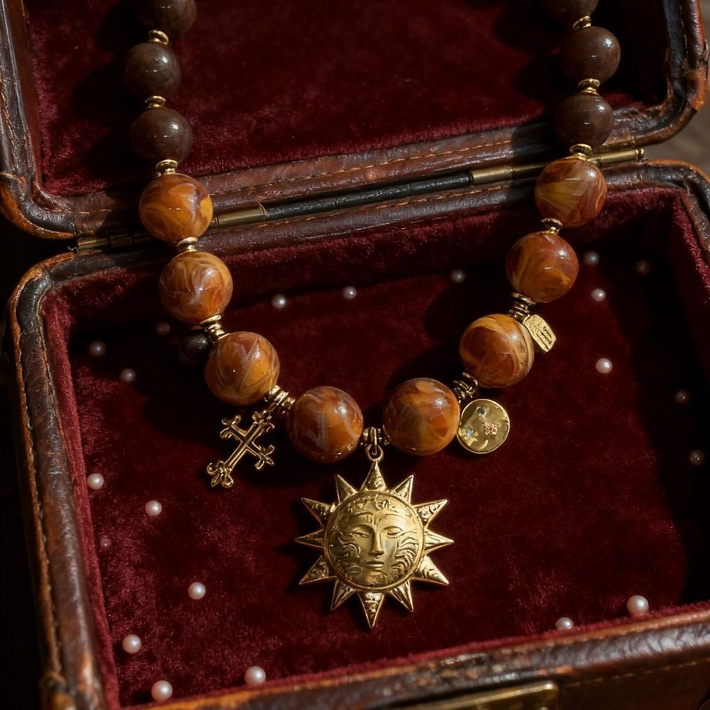 Designer's New Retro Style, Stainless Steel, Sun Pendant, Resin, Acrylic Bead, Jewelry, Necklace