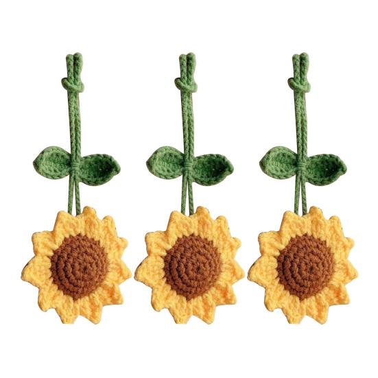Crocheted Sunflower Pendant Handmade Flower Bag Backpack Charm Pendant Sunflower for Key Ring Handbag