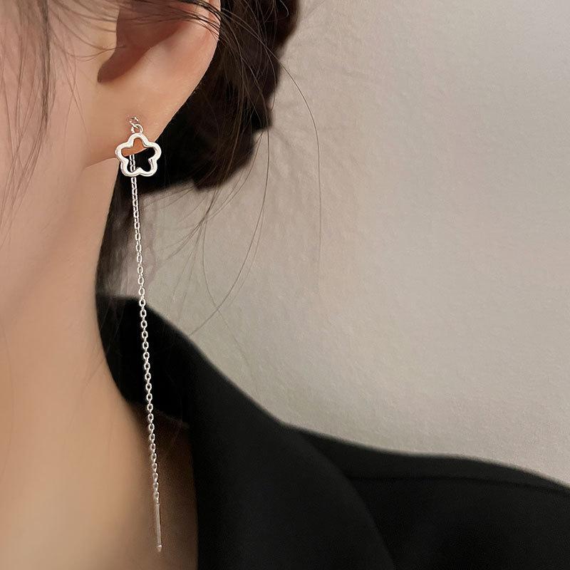 ANENJERY Hollow Flower Drop Earring Line for Women Trendy All Match Tassel Drop Earrings Jewelry Accessory