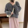 Autumn and Winter Women's Solid Color Pullover Sweater Loose Round Neck Knitted Sweater Base Top