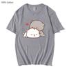 Cartoon Mochi Shirt Peach Cat Tshirts Peachcat Female Clothing Harajuku Short Sleeve Oversized Cotton Tees Kawaii Girls Top