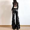 Leather Flared Pants High Waist Street Fashion Sexy Mesh Patchwork Design PU Leather Bootleg Pants