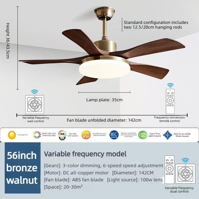 Household Retro Ceiling Fan Lamp Living Room Dining Room 3-color Dimming Pendant Light Fan 6-Speed Adjustable Lighting Fan