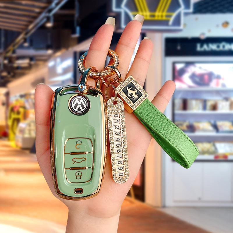 Volkswagen Schlüsselhülle für Tiguan L, Teramont, Golf 7, Sportsvan, Lamando - Galvanisierte TPU-Hülle mit Schnalle