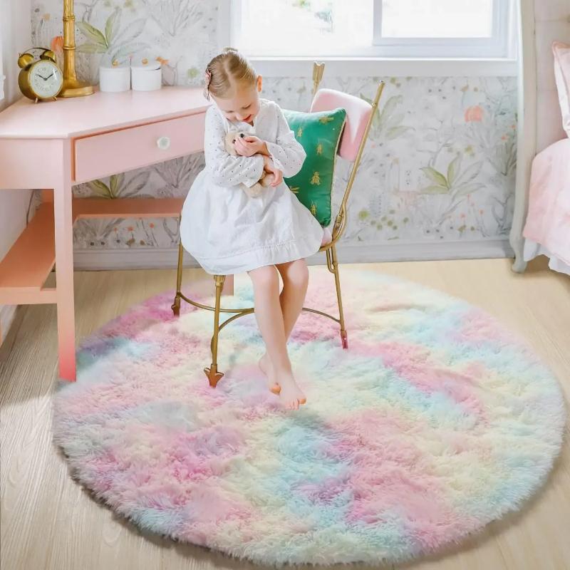 Super Miękki Pluszowy Okrągły Dywanik Puszyste Białe Dywany do Salonu Dekoracja Domu Sypialnia Dekoracja Pokoju Dziecięcego Salon Dywan z Grubym Włosem 80x80cm multikolor
