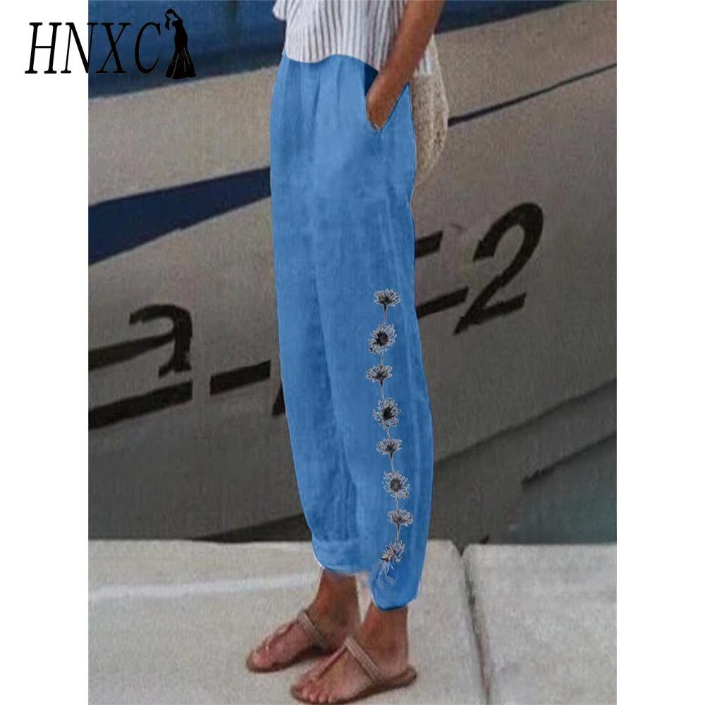 

HNXC Модные популярные гаремные брюки с цветочным принтом и карманами-цветами, брюки со средней посадкой, уличная одежда XXXXXL синий