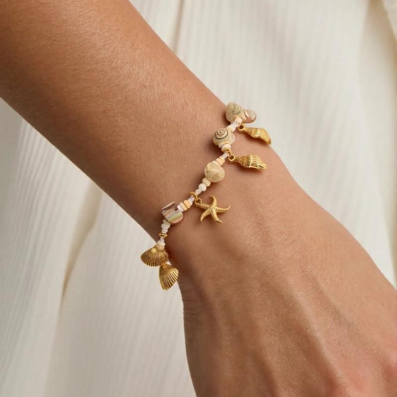 Handmade Look Stainless Steel Marine Jewelry Adjustable Length Starfish Shell Necklace/Bracelet Summer Fashion Gift