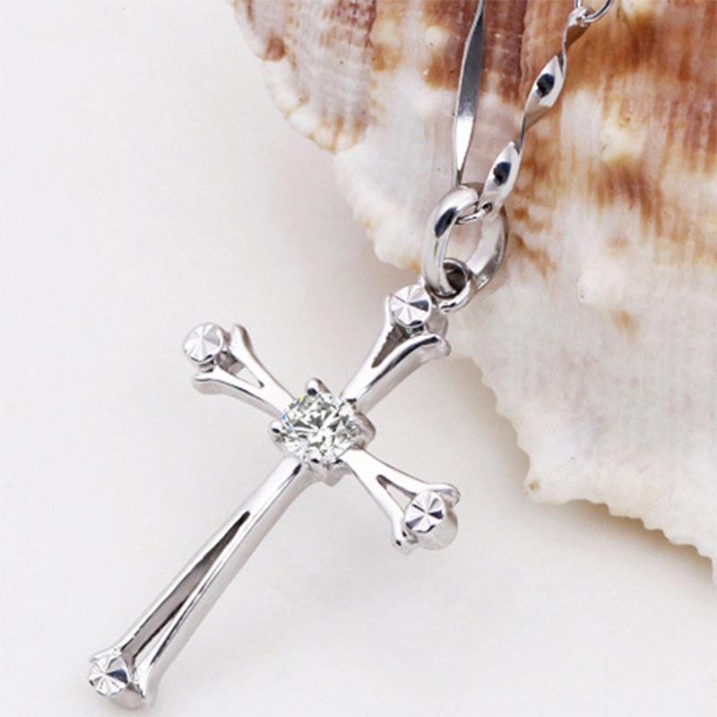 925 Sterling Silver Diamond Inlaid Cross Pendant - Women's Korean Fashion Jewelry