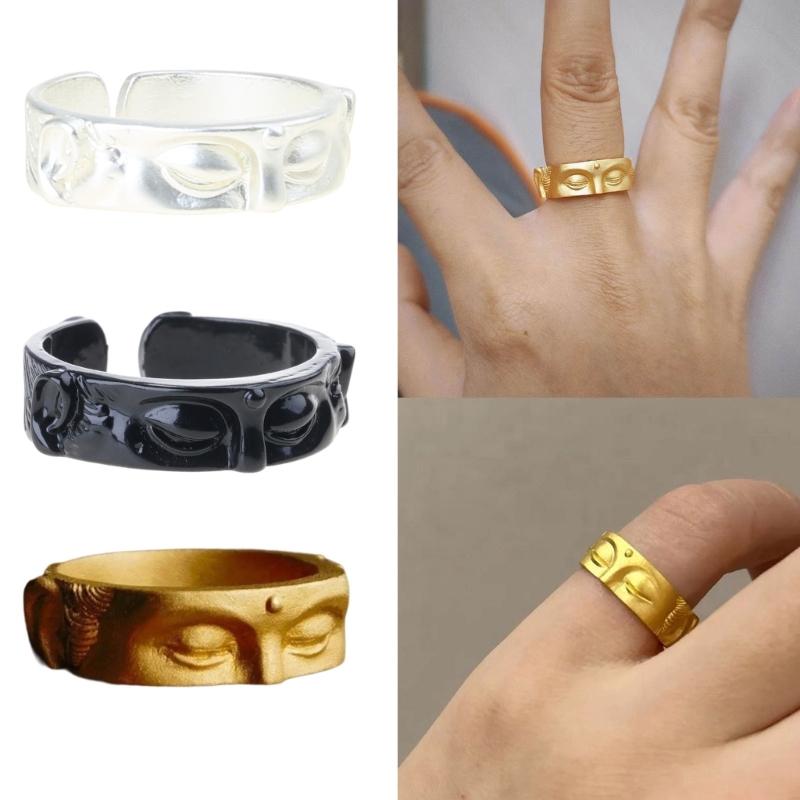 Buddhas Half Face Shaped Rings Adjustable Open Rings Finger Rings Decoration Elegant Jewelry Accessory for Parties