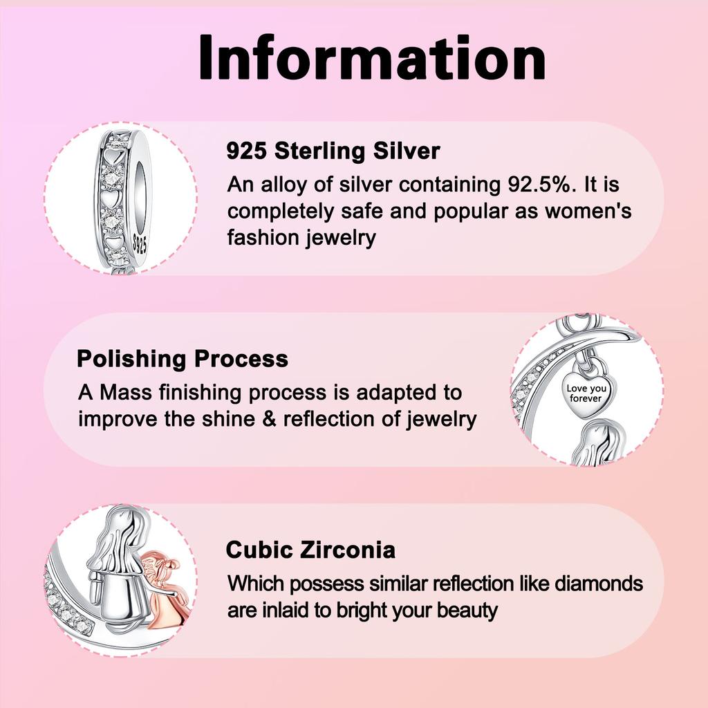 Copper Mom Girl Love You Forever Pendant Charm Bead Charms Compatible With Authentic Bracelets Do It Yourself Birthday Jewellery Gift