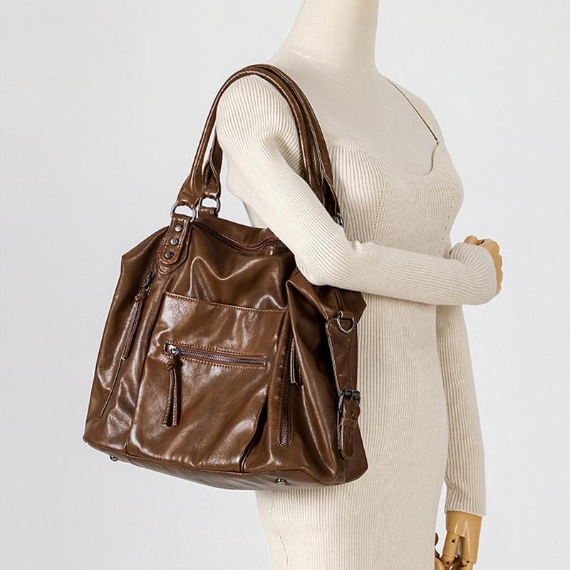 2026 Nuove Borse a Spalla da Donna City Fashi Vintage Morbida Pelle Borsa a Mano Moto Grande Capacità Tracolla Regolabile Borsa Tote sac