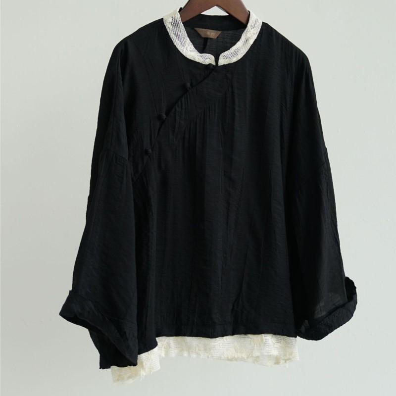 Johnature Women Vintage Shirts Tops Stand Long Sleeve Patchwork Color Blouses Spring Loose Shirts