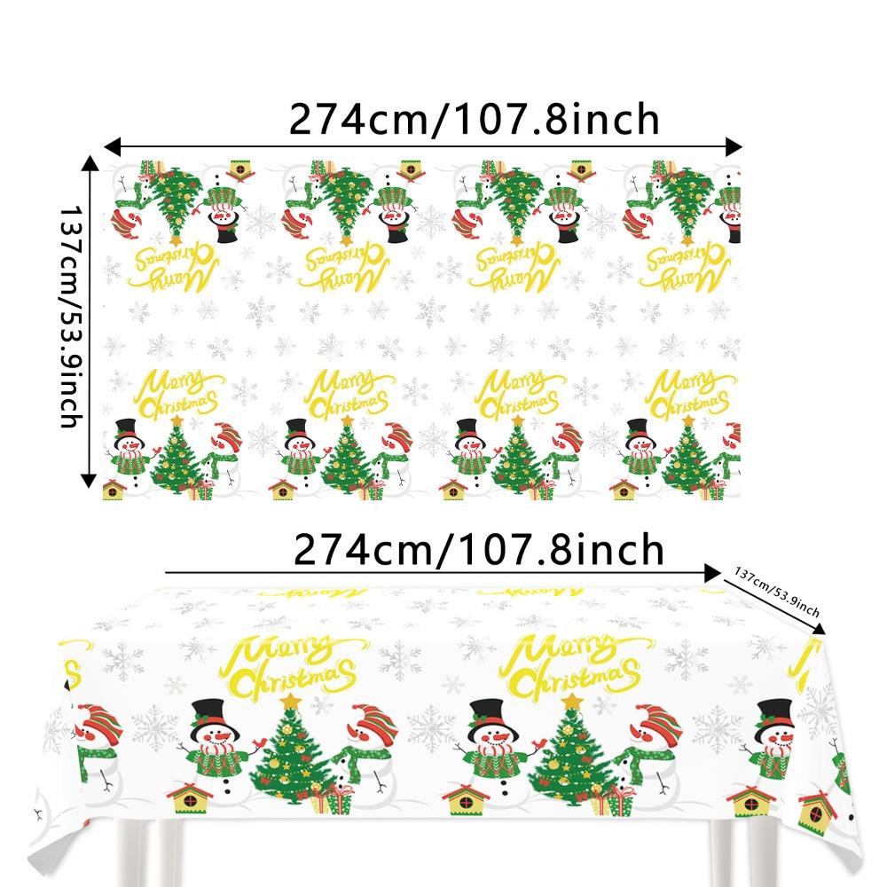 Snowman Design Christmas Table Cover Waterproof Lightweight Party Foil Tablecloth Rectangle Easy Clean Holiday Table Cloths Xmas