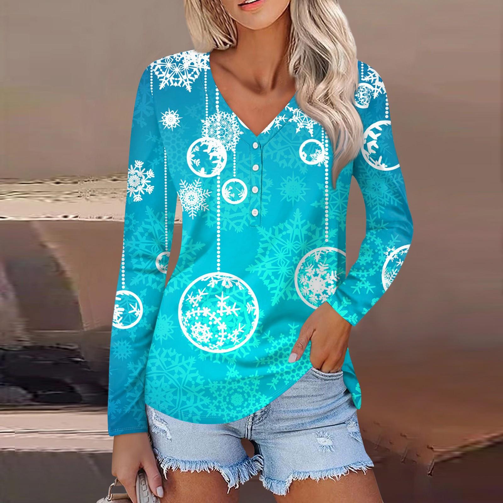 

Женская повседневная мода сексуальный комфорт рождественский принт V-образный вырез пуговицы длинный рукав XXXL