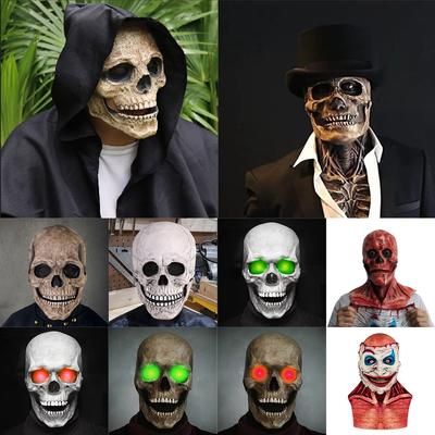 Halloween Animierte Sprechende Maske Leuchtende Grüne Augen Totenkopfmaske Animierter Beweglicher Kiefer Totenkopf Realistische Halloween-Requisite Vollkopf Halloween Totenkopfmaske