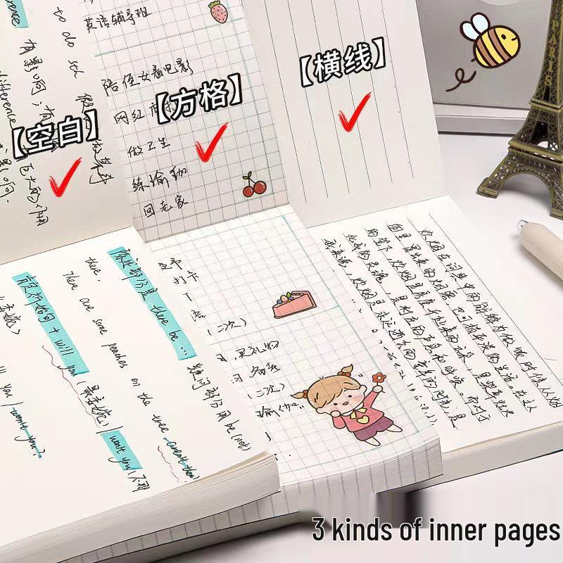 Xiaohongshu A5/B5 Thickened Blank & Lined Grid Retro Notebook for Students