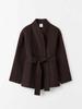 Spring Autumn Women's Coat Wool Brown Short Loose Tie Waist Overcoat for Women